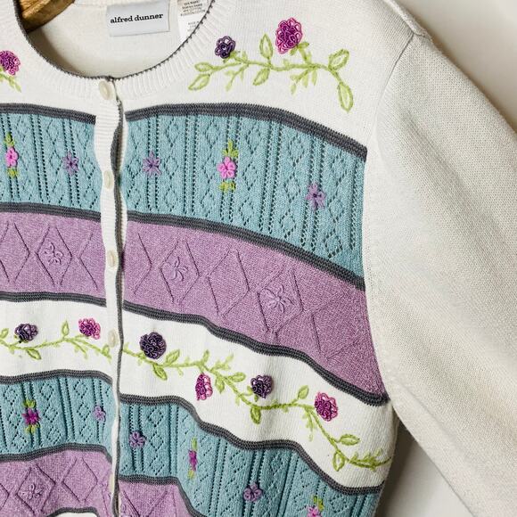 Cottagecore Floral Pastel Cardigan Sz Large Purple Blue - Picture 7 of 9